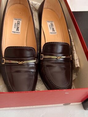 Celine Burgandy Heeled Loafers